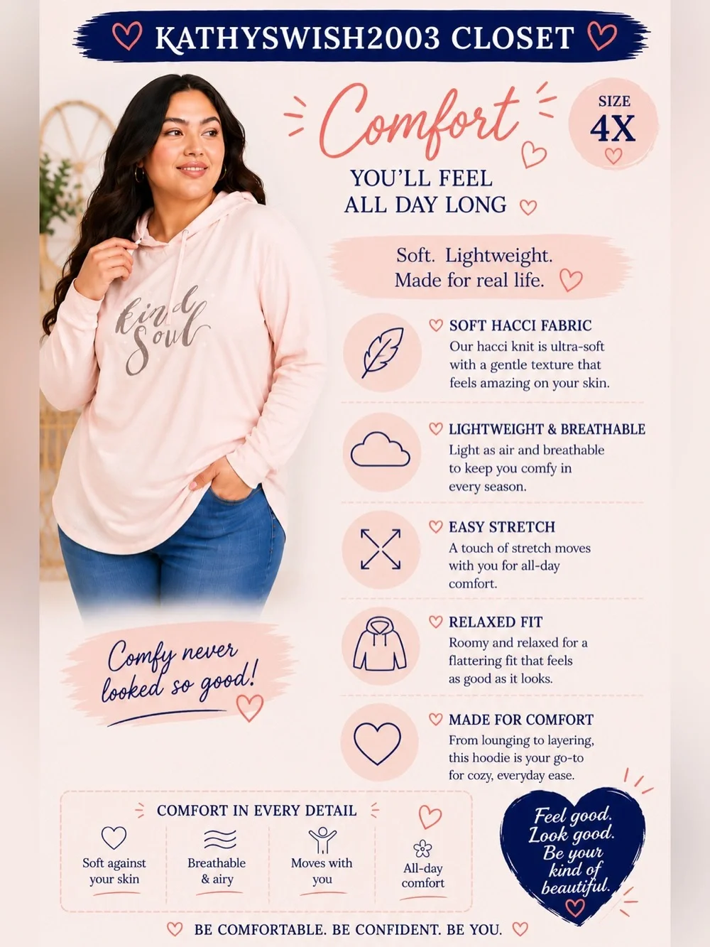 TORRID KIND SOUL LIGHT PINK HACCI HOODIE